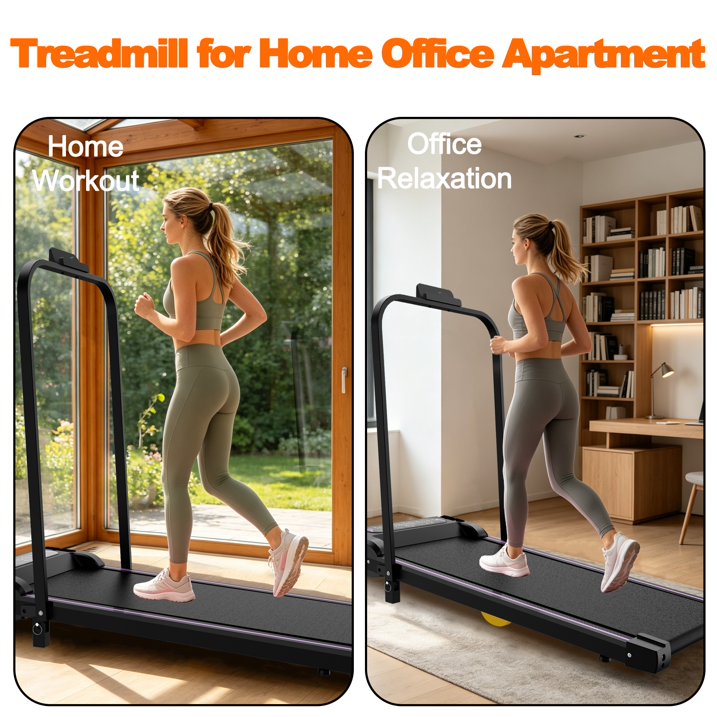 Kdymod 2 in 1 Foldable Treadmill with LED Display & Remote,Walking Treadmill Jogging Machine with Handle Bar & Incline,Under Desk Walking Pad for Home Office,Black