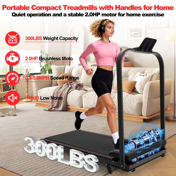 Kdymod Foldable Treadmill with Vibration Function,2 in 1 Walking Treadmill with Handle Bar & Incline,Under Desk Walking Pad with LED Display & Remote,300 Lbs Capacity,Black