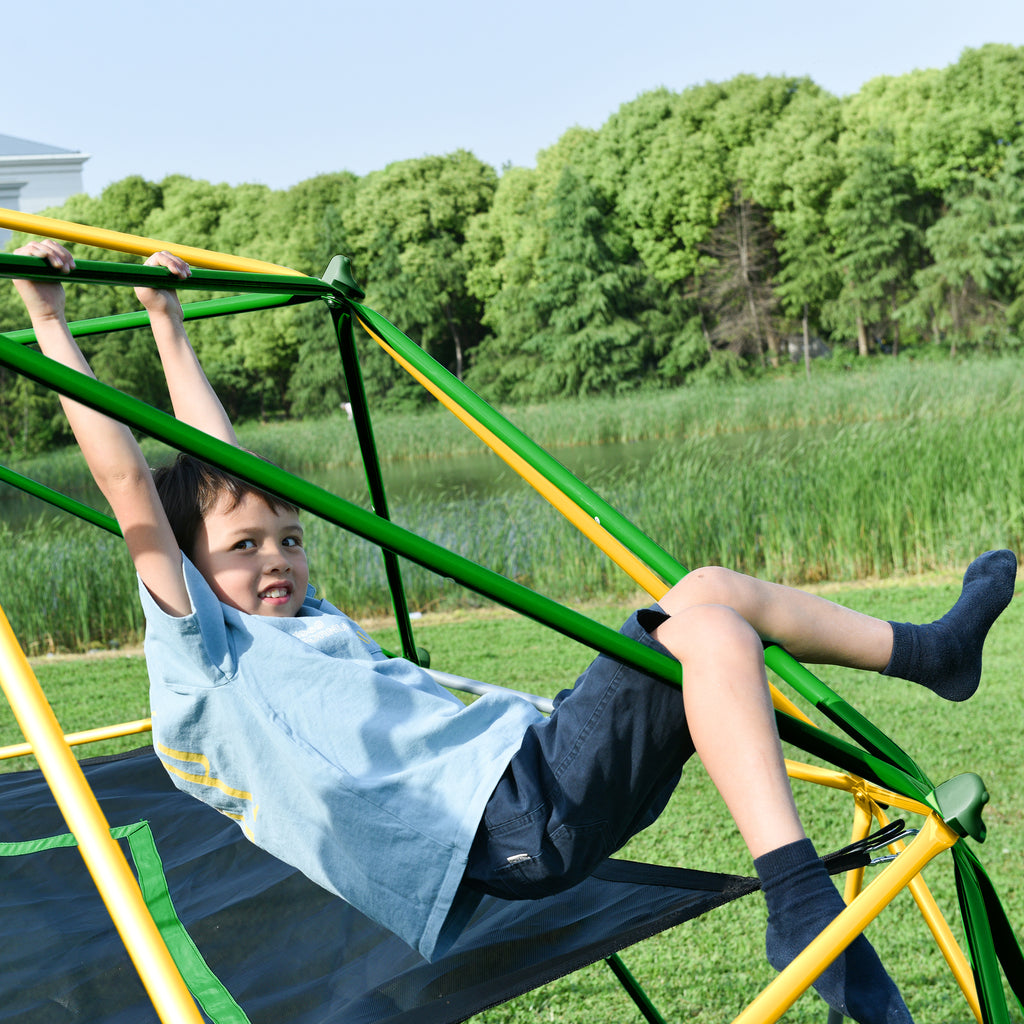 Kdymod 13FT Climbing Dome for Kids,Geometric Dome Climber Jungle Gym Supports 1000 LBS, Outdoor Backyard Play for Kids 3-10 Years Old, Easy Assembly with Climbing Grips,Green,Yellow