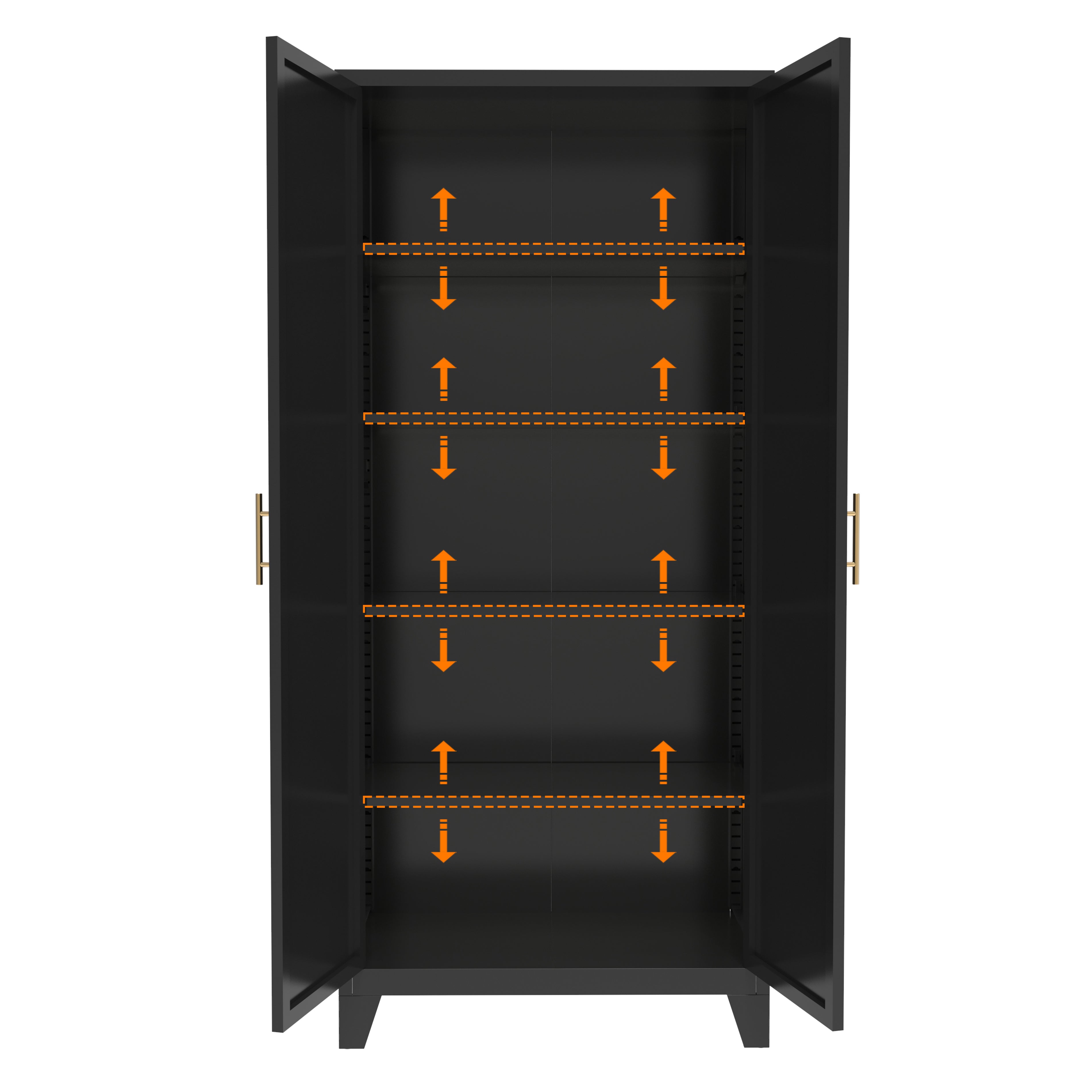 Uiowio 71" Height Metal Storage Cabinet, Modern Tall Steel Pantry Cupboard with 2 Shapely Doors and Adjustable Shelves for Kitchen Garage and Home,Black