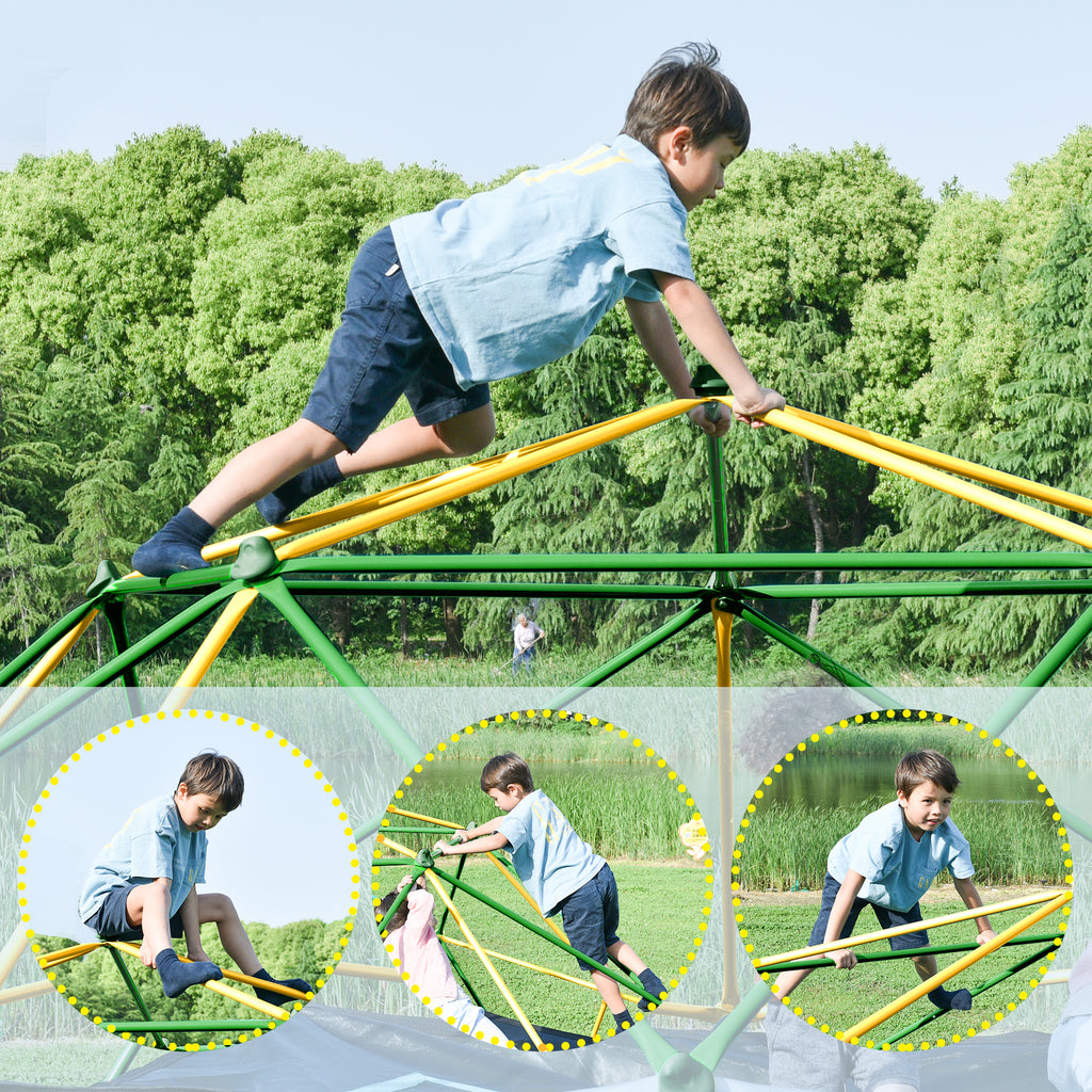 Kdymod 13FT Climbing Dome for Kids,Geometric Dome Climber Jungle Gym Supports 1000 LBS, Outdoor Backyard Play for Kids 3-10 Years Old, Easy Assembly with Climbing Grips,Green,Yellow