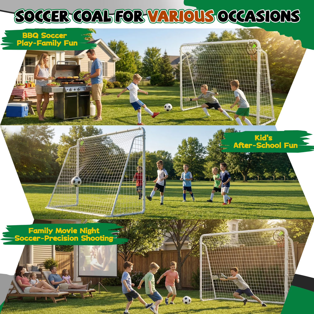 Kdymod 8×6 FT Portable Soccer Goal for Backyard, Easy Assembly Outdoor Soccer Goal Set for Kids and Adults (White)
