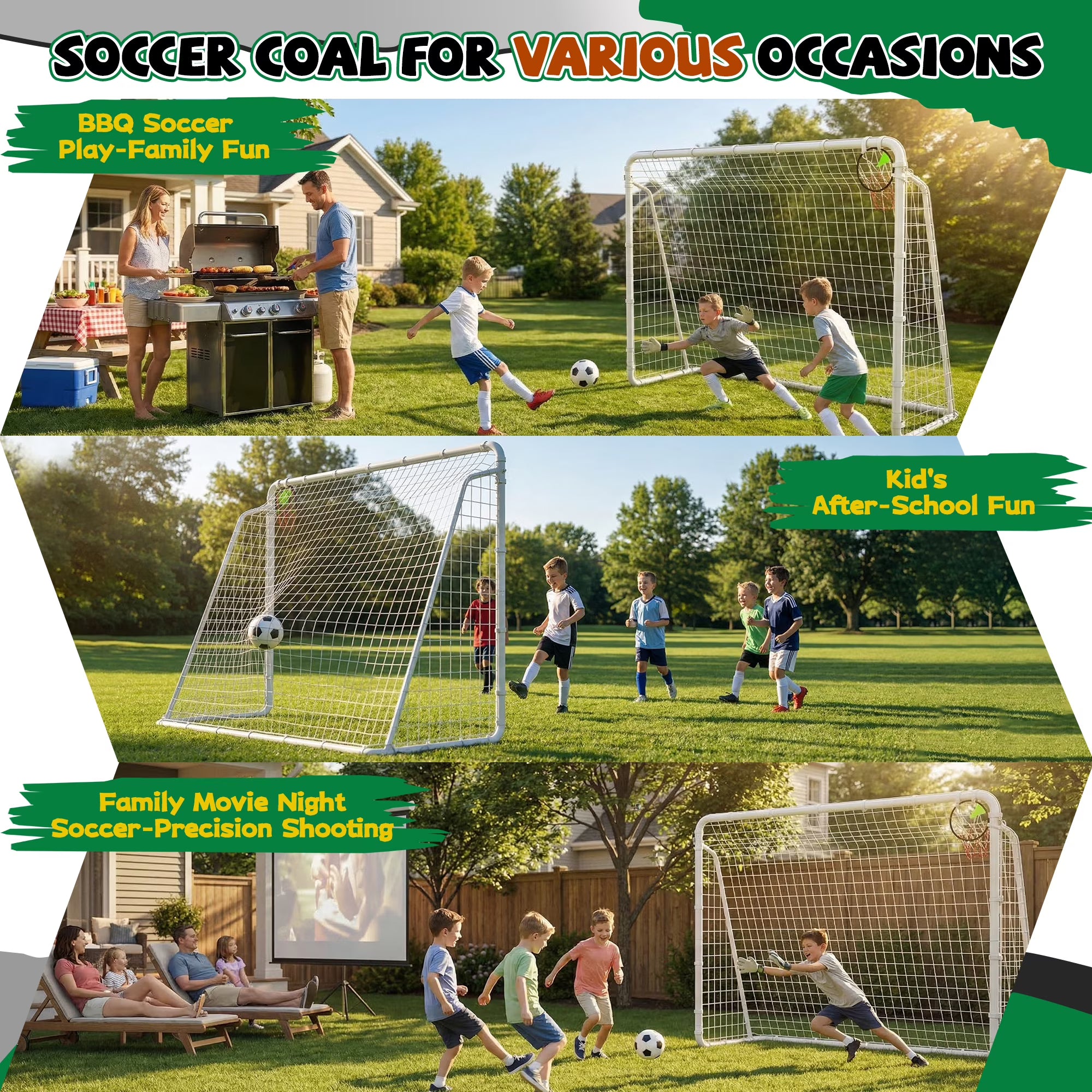 Kdymod 8×6 FT Portable Soccer Goal for Backyard, Easy Assembly Outdoor Soccer Goal Set for Kids and Adults (White)