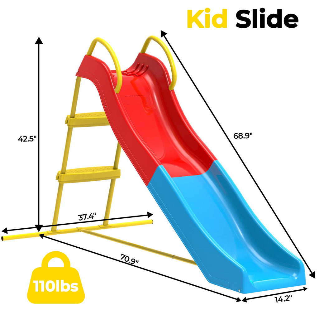 Kdymod 5.7FT Kid Outdoor Slide,Water Slide for Backyard with Ladder,Playground Freestanding Slide for Chlidren Birthday Gifts,Blue and Red