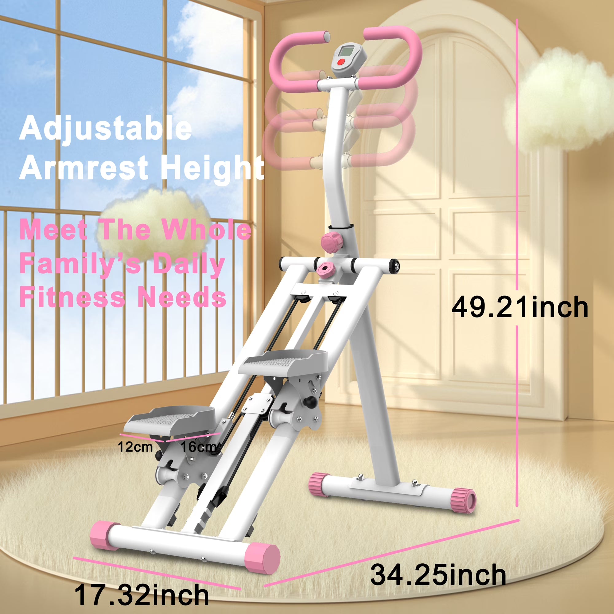 Kdymod Stair Stepper with Resistance for Home,Vertical Climber Cardio Machine for Full-Body Exercise,Folding Stair Climber Fitness Equipment with Stable Frame Adjustable Handlebar,Pink
