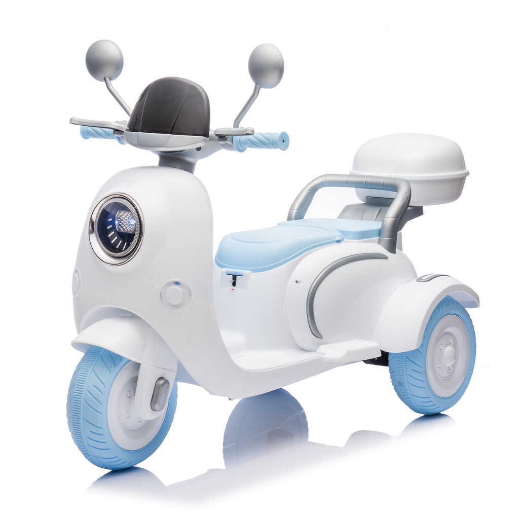 Cirui 2 Seater 12V Kids Motorcycle,3 Wheel Ride Dual Motorcycle,Toy 12V Electric Motorcycle with Front LED Light/USB/Storage Box,Blue
