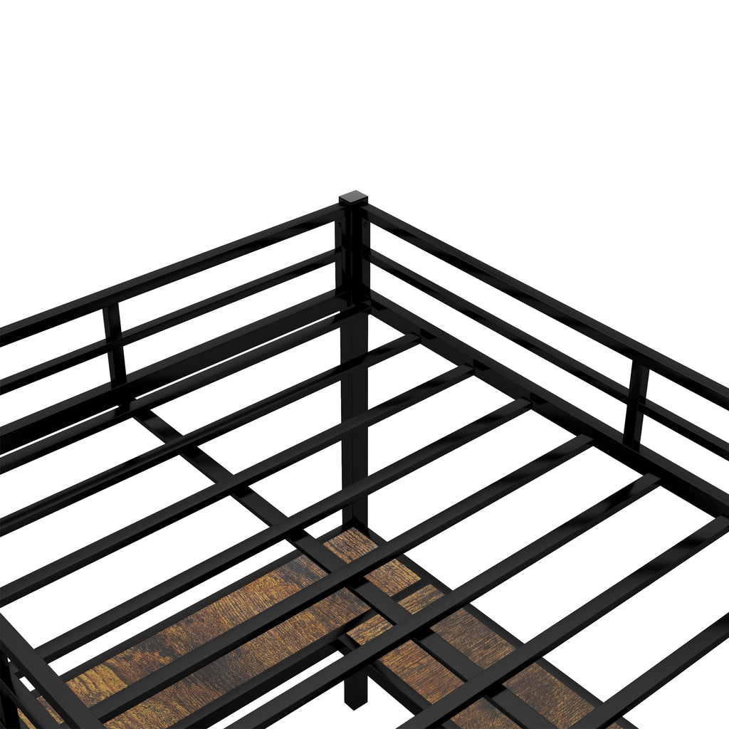 Uiowio Full XL Metal Loft Bed with L-Shaped Desk Underneath & 6 Shelves & Storage, Space-Saving Bed Frame with Built-in Ladder & Safety Guardrail, for Teens