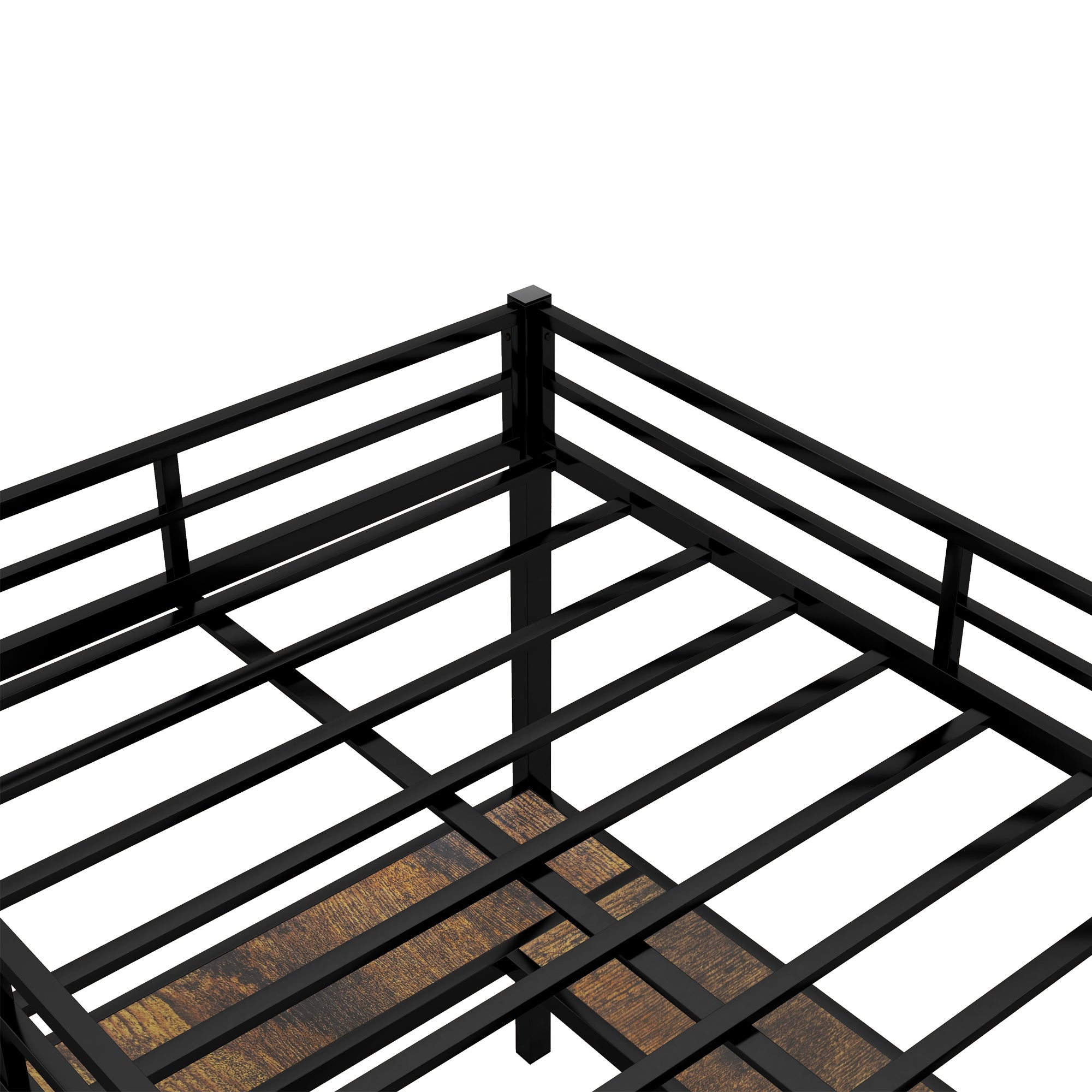Uiowio Full XL Metal Loft Bed with L-Shaped Desk Underneath & 6 Shelves & Storage, Space-Saving Bed Frame with Built-in Ladder & Safety Guardrail, for Teens