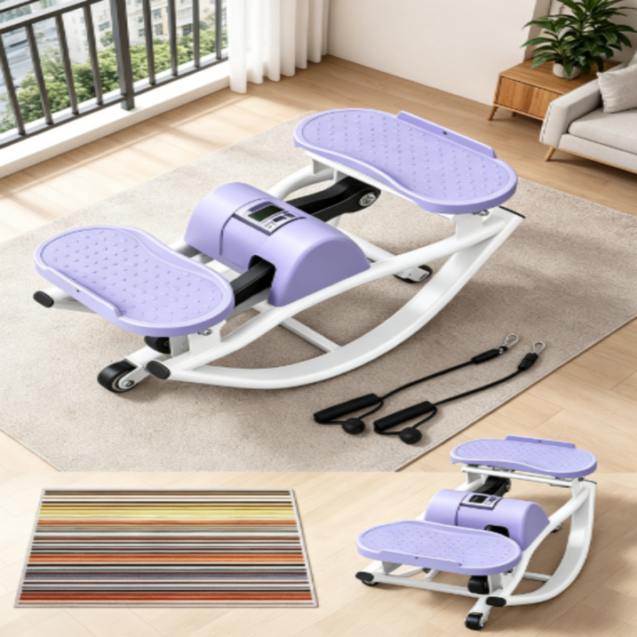 Kdymod Lateral Rocking Fitness Stepper, Low Impact Portable Exercise Stepper, Workout Machine, Rock Stepper Machine with Digital Monitor & Resistance Bands,Purple