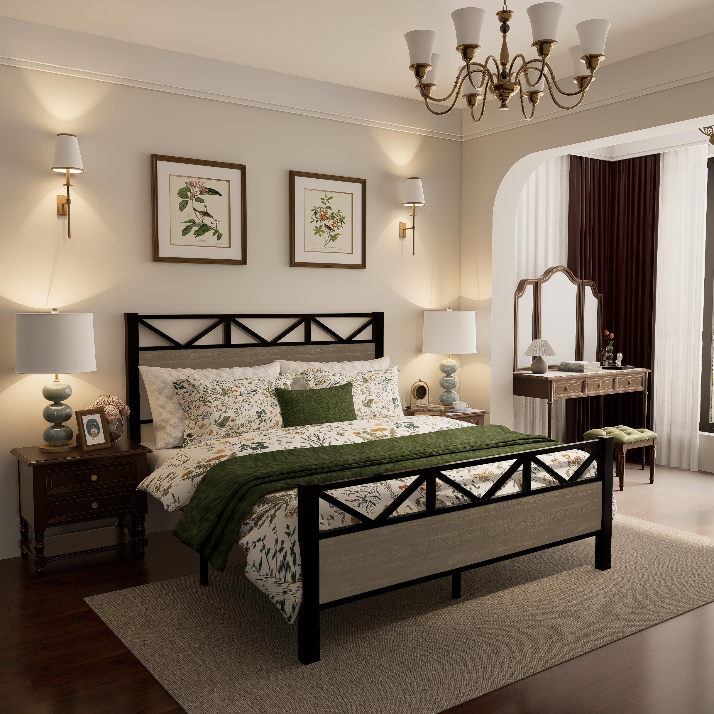 Uiowio Full Size Metal Bed Frame with Headboard and Footboard, No Box Spring Needed, Noise-Free & Sturdy, Easy Assembly