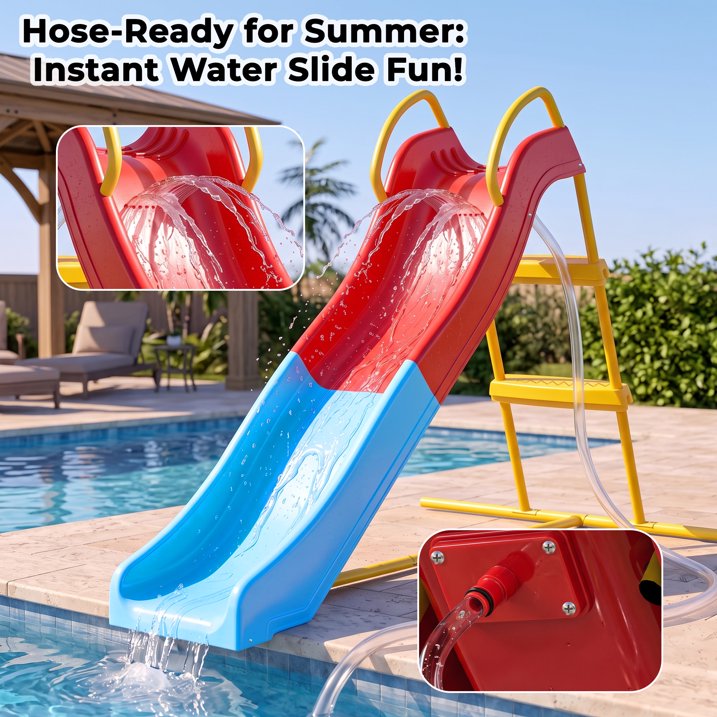 Kdymod 5.7FT Kid Outdoor Slide,Water Slide for Backyard with Ladder,Playground Freestanding Slide for Chlidren Birthday Gifts,Blue and Red