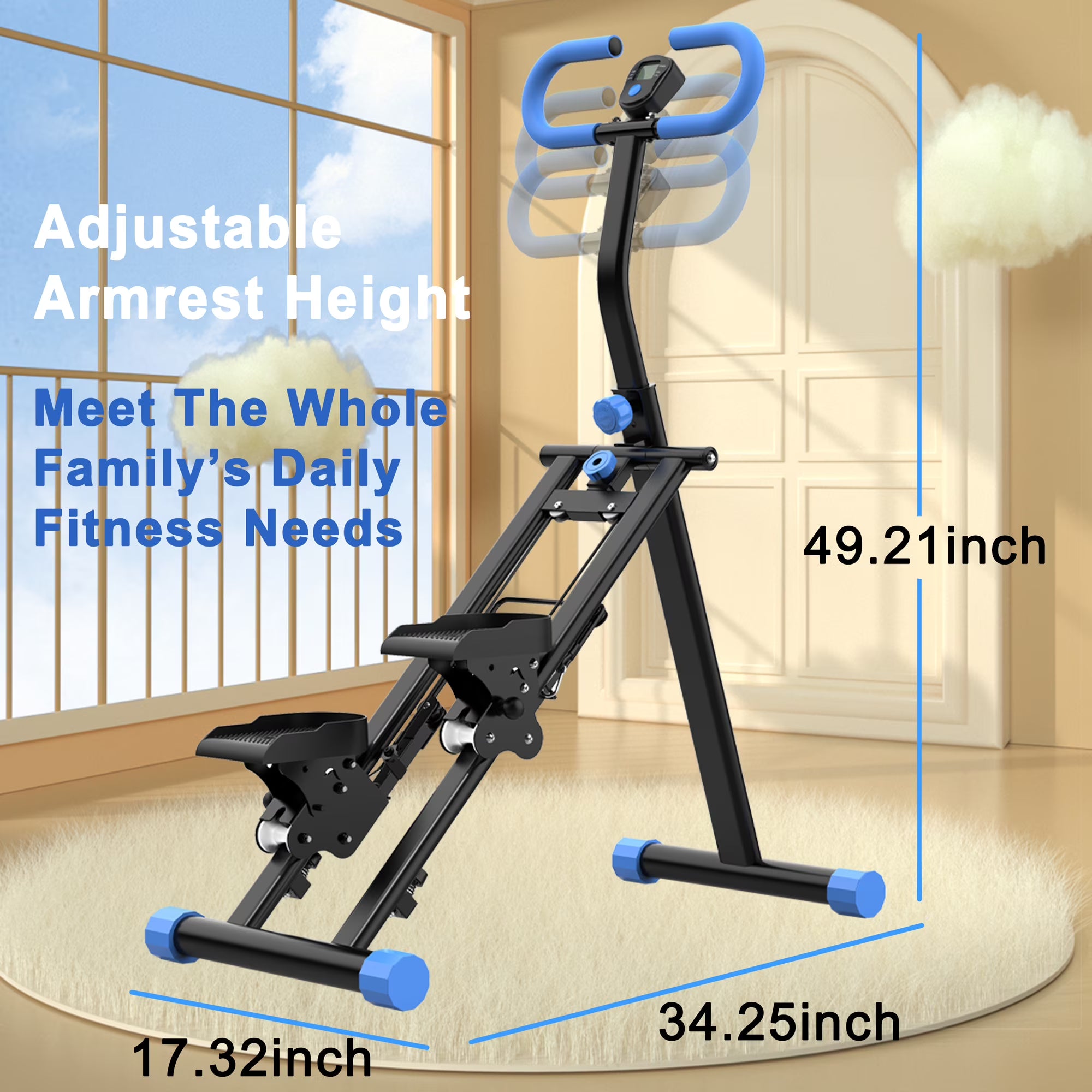 Kdymod Stair Stepper for Home with Adjustable Handlebar, Vertical Climber Workout Machine for Full-Body Exercise, Compact Foldable & Stable Frame ,Blue