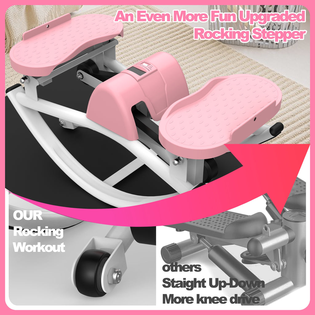 Kdymod Lateral Stepper for Exercise-Rocking Stepper Machine with Resistance Bands & Anti-Slip Mat and LCD Monitor, Professional Stair Stepper for Home Workout,Pink
